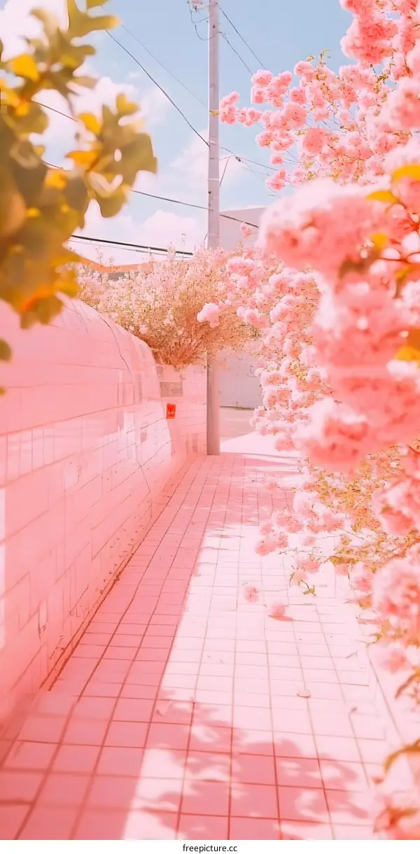 Pink Pathway Through Blooming Cherry Trees