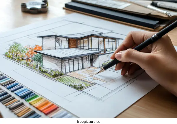 Architectural Drawing of a Modern House Design