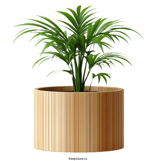 [Transparent Background PNG]Wooden Planter with a Tropical Plant