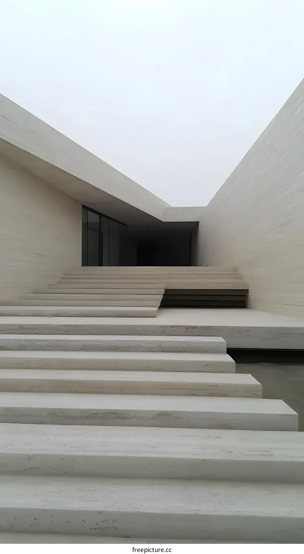 Minimalist Concrete Architecture with Stone Stairs and Reflecting Pool