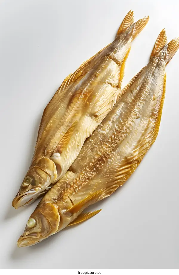 Two dried yellow fishes