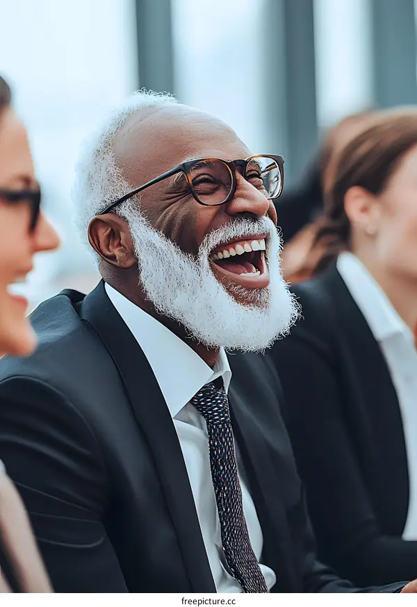 Happy Senior African American Businessman Laughing At A Meeting