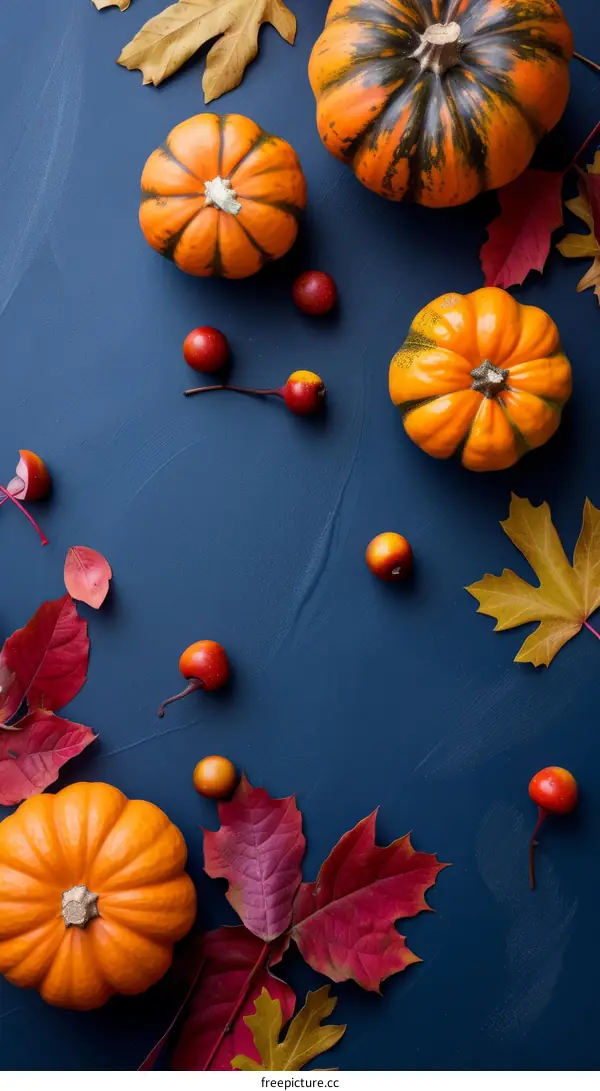 Assorted Pumpkins and Fall Leaves