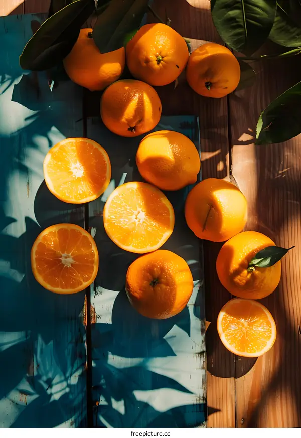 Fresh Juicy Oranges on Wooden Table