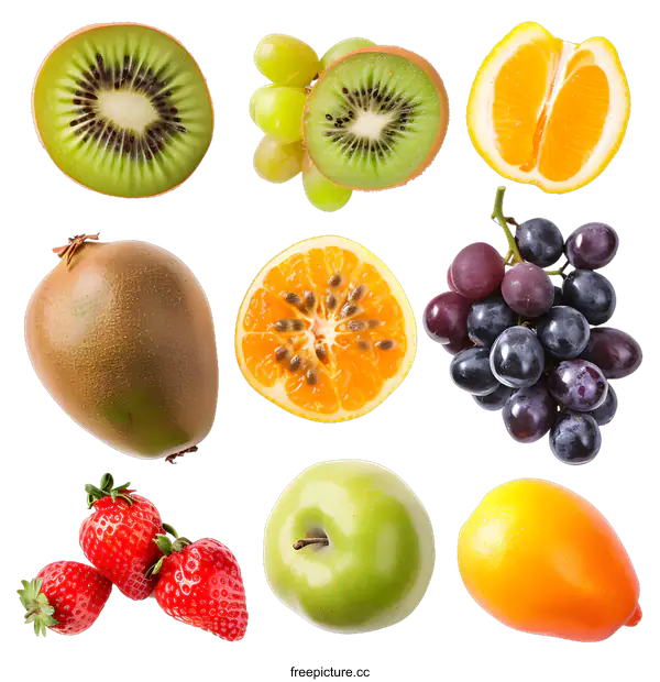 [Transparent Background PNG]Assortment of Fresh Fruits Isolated on White Background
