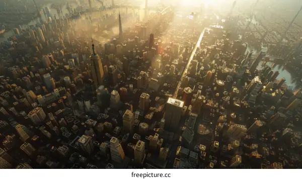 Aerial View of a Futuristic City Skyline