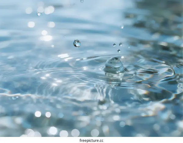 Clear Water Surface with Splashing Drops and Ripples