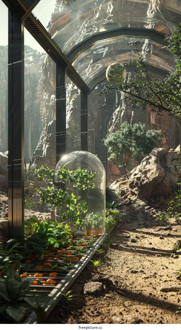 Mars Greenhouse with Lush Plants and Technology