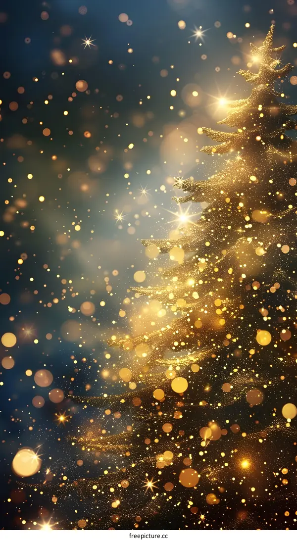 Golden Christmas Tree with Snowflakes