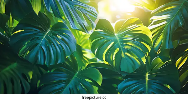 Green Tropical Leaves In Sunlight