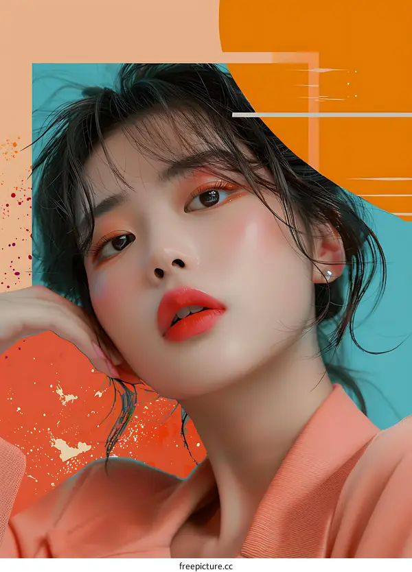 Close-up Fashion Portrait of a Woman with Vibrant Makeup