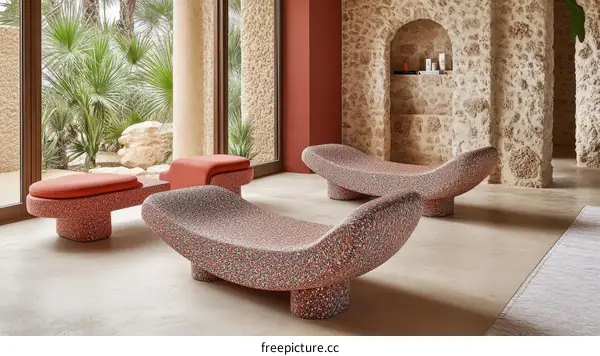 Modern Mosaic Benches in a Spa-like Interior