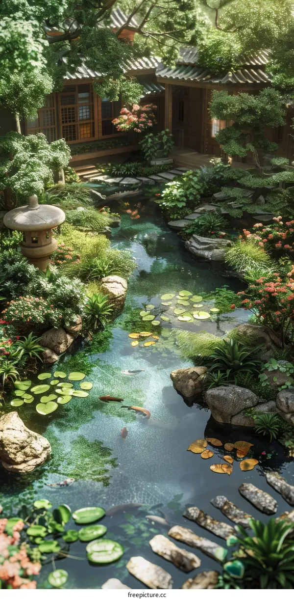 Tranquil Zen Garden with Serene Water Feature