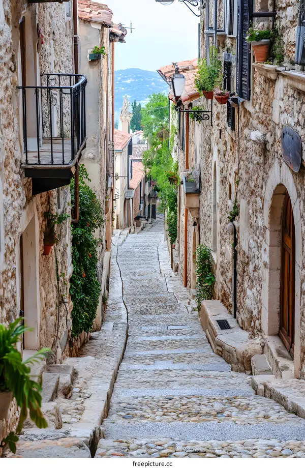 Cobblestone Street in a European Village