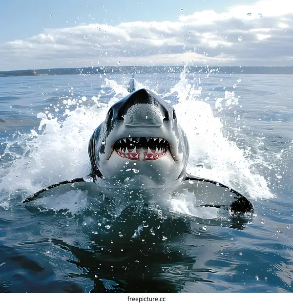 Great White Shark Breaching Water