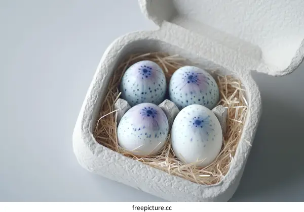 Decorated Eggs in a Cardboard Box