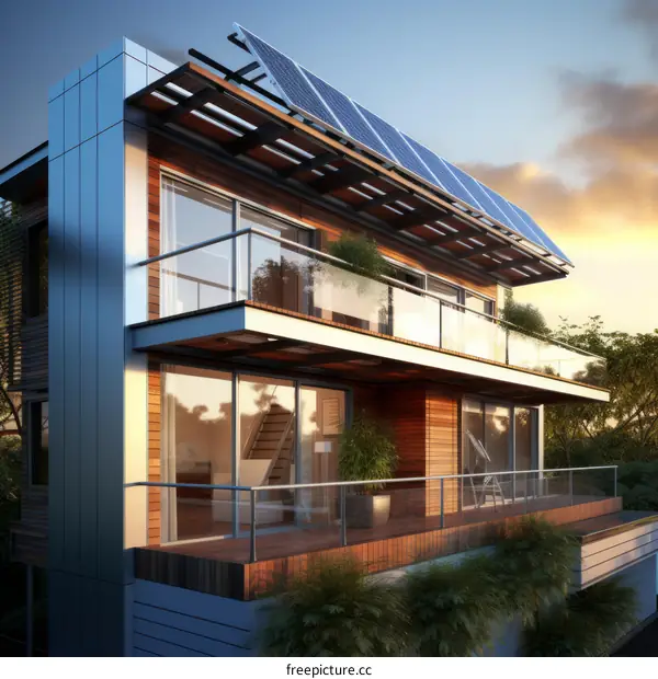 Modern Eco House with Solar Panels