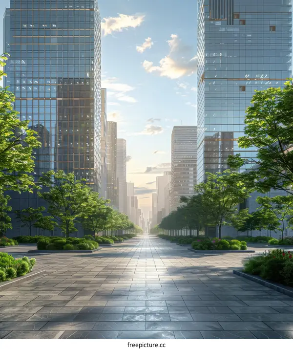 Modern Cityscape Urban Park Pathway