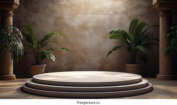 Elegant Empty Round Stone Stage in Ancient Style