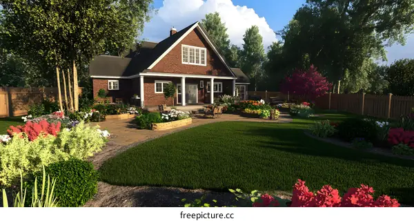 Beautiful Backyard Landscape Design with Flowers and Trees