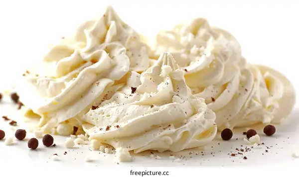 White chocolate cream peaks with chocolate sprinkles