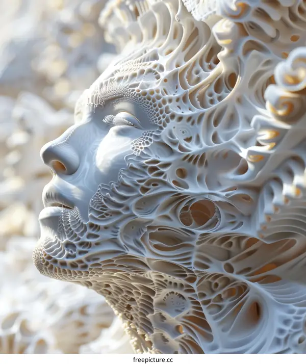 Intricate 3D Rendered Human Face with Geometric Patterns