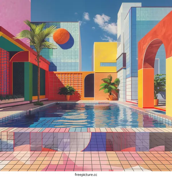 vaporwave aesthetic swimming pool