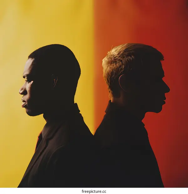 Silhouette of Two Men on a Colorful Background