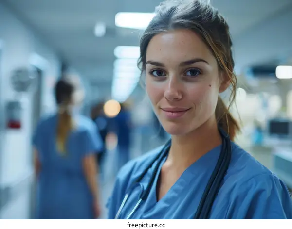 Portrait of a Confident Female Doctor or Nurse in a Hospital Setting