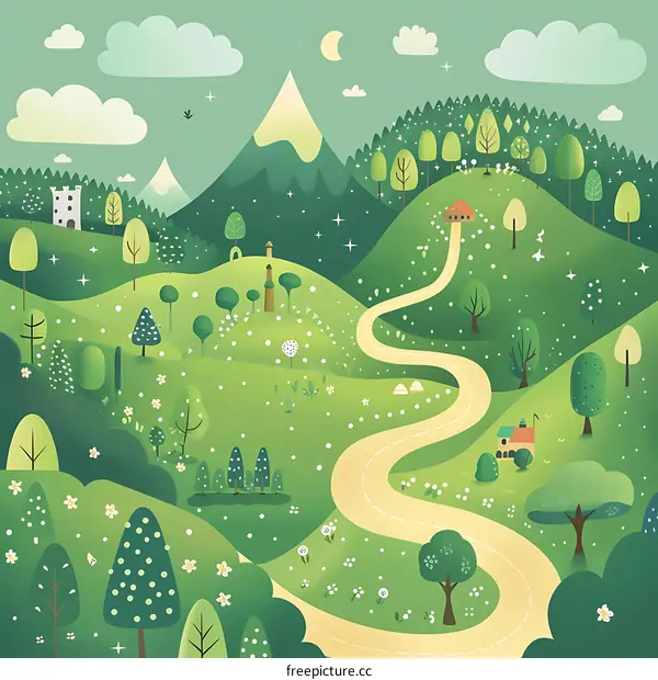 Beautiful Winding Road Through Green Mountains