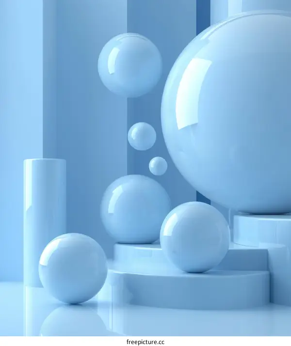 Abstract Blue Spheres on Minimalist Podiums