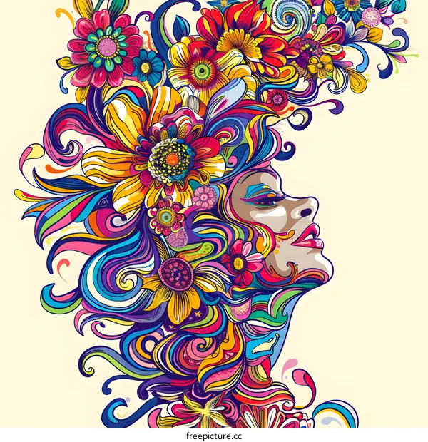 Abstract Colorful Floral Illustration With Woman