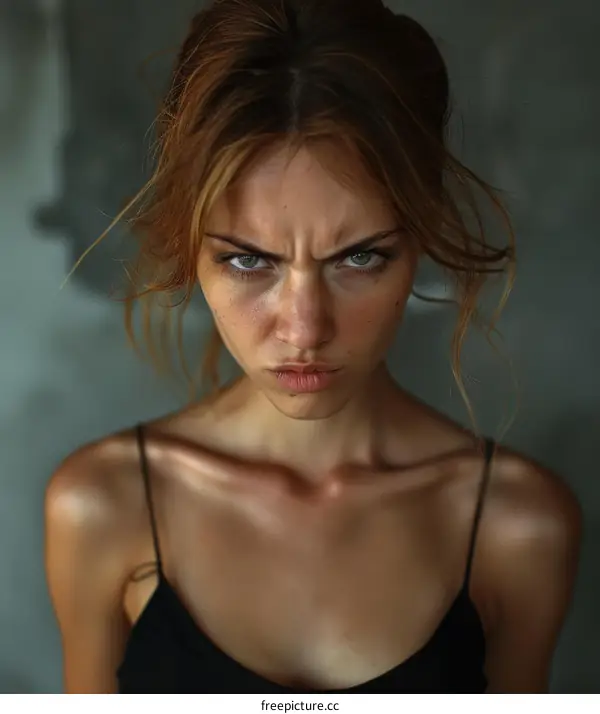 Close-up Portrait of a Caucasian Woman with an Intense Expression