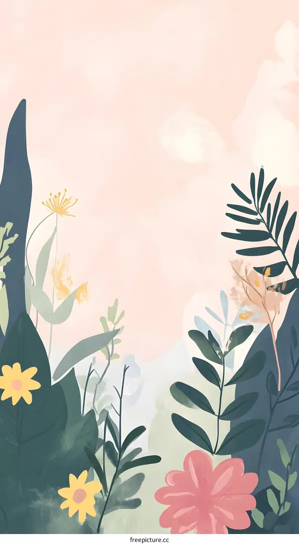 Abstract Watercolor Floral Illustration with Pink Background