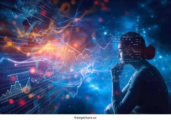 Businesswoman analyzing financial data displayed on virtual screen