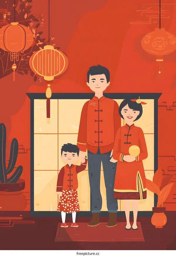 Chinese Family Celebrating Chinese New Year