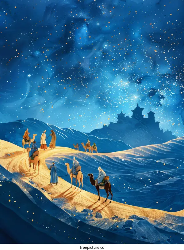 Three Wise Men Journey to Bethlehem to Visit Baby Jesus