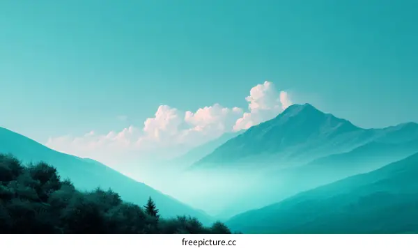 Misty Mountain Landscape with Fluffy Clouds