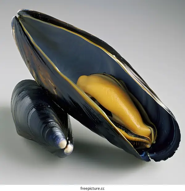 A close-up image of a black mussel.