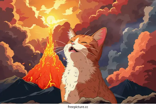 Cat looking at a volcano