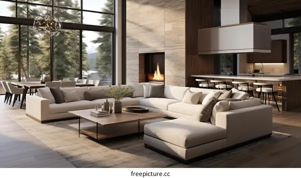 Modern Luxury Living Room with Fireplace and Scandinavian Style