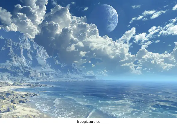Mystical Landscape with Blue Moon and Clouds