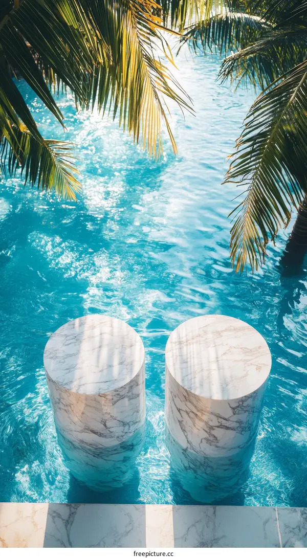 Marble Pillars in a Tropical Swimming Pool