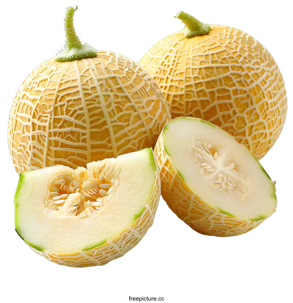 [Transparent Background PNG]Fresh yellow melon on white background