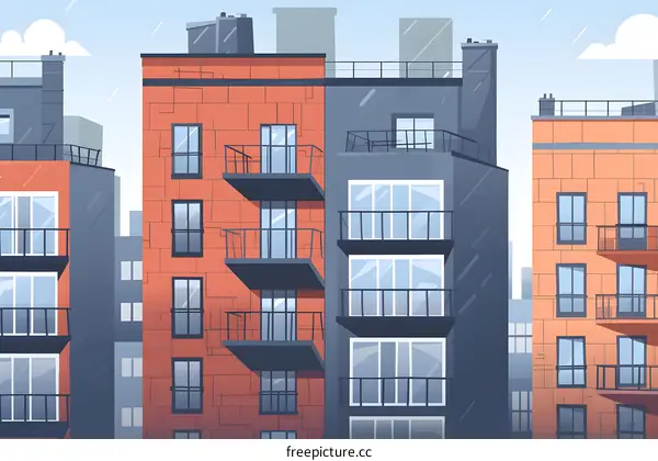 Modern Apartment Buildings with Balconies in the City