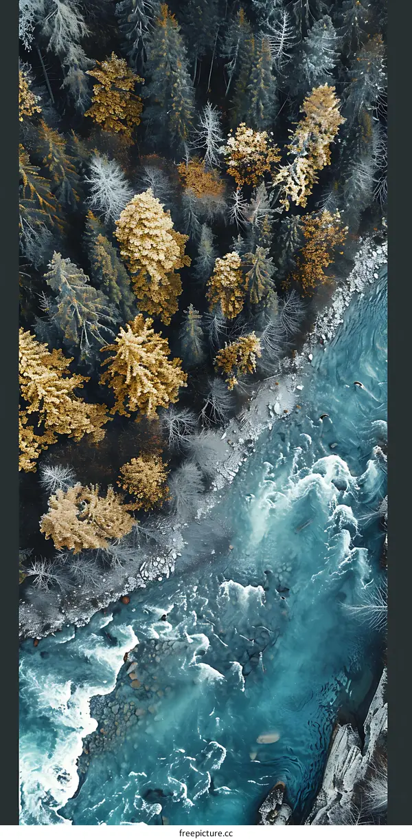Aerial View of River Flowing Through Forest