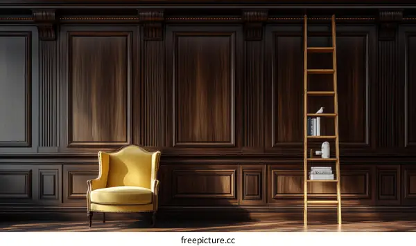 Classic Wooden Paneling Interior with Yellow Armchair