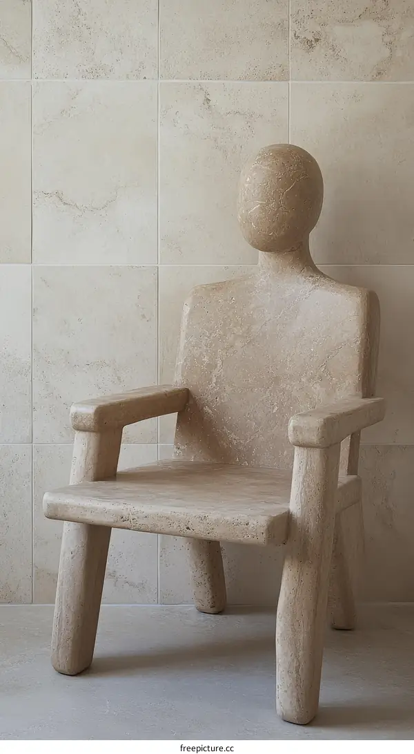Beige Stone Chair with Abstract Figure