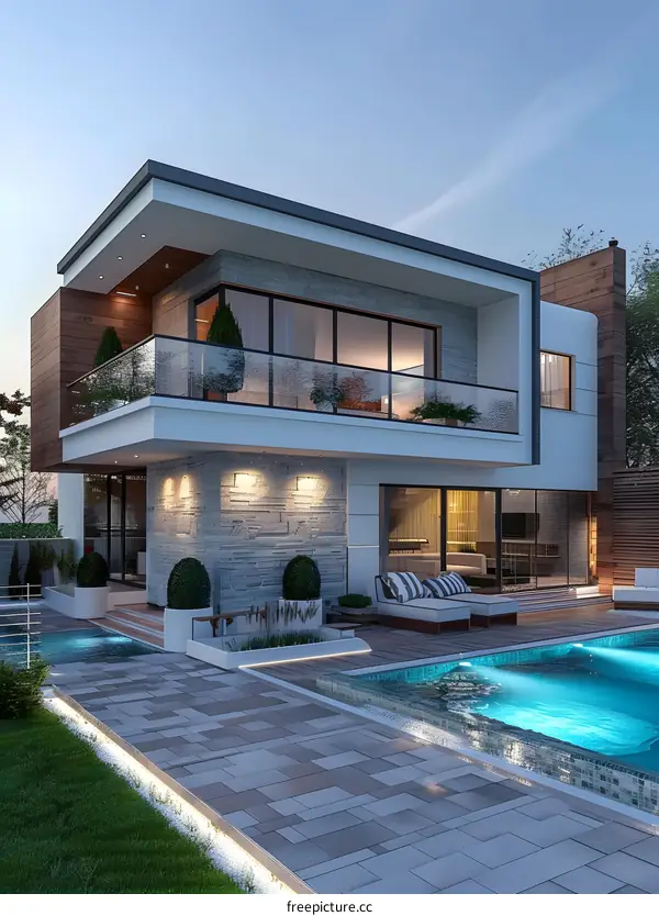 A modern house with a swimming pool