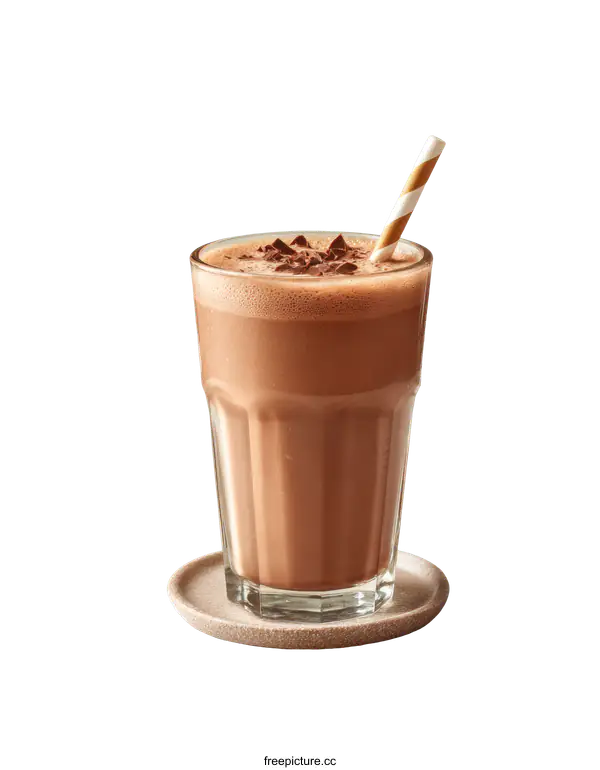 [Transparent Background PNG]Chocolate Smoothie in Glass with Straw